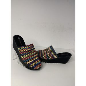 Bernie Mev Rainbow Color Stretch‎ Weave Platform Wedge Heel Mule ~ Sz 41 New